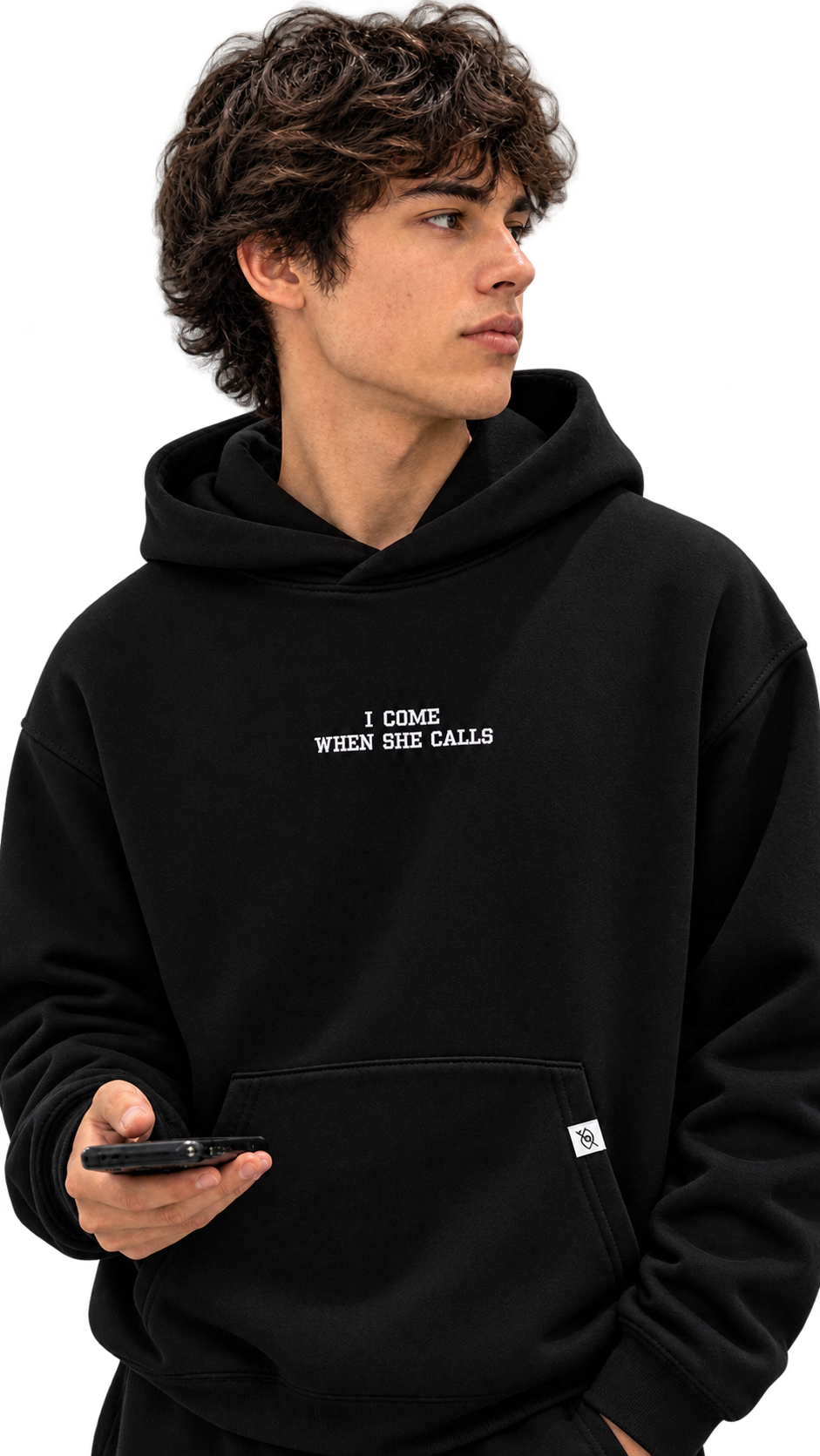 SWEAT À CAPUCHE OVERSIZE NOIR BRODÉ · I COME WHEN SHE CALLS